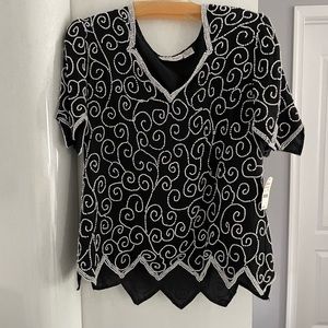 Silk Black Beaded Blouse